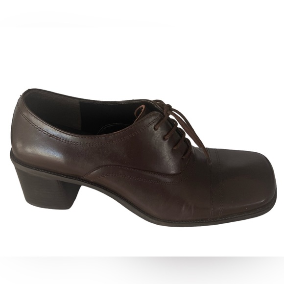 Enzo Angiolini Ea Flexo Leather Lace Up Block Heel Shies Sz8.5 Brown Academia - Picture 4 of 15